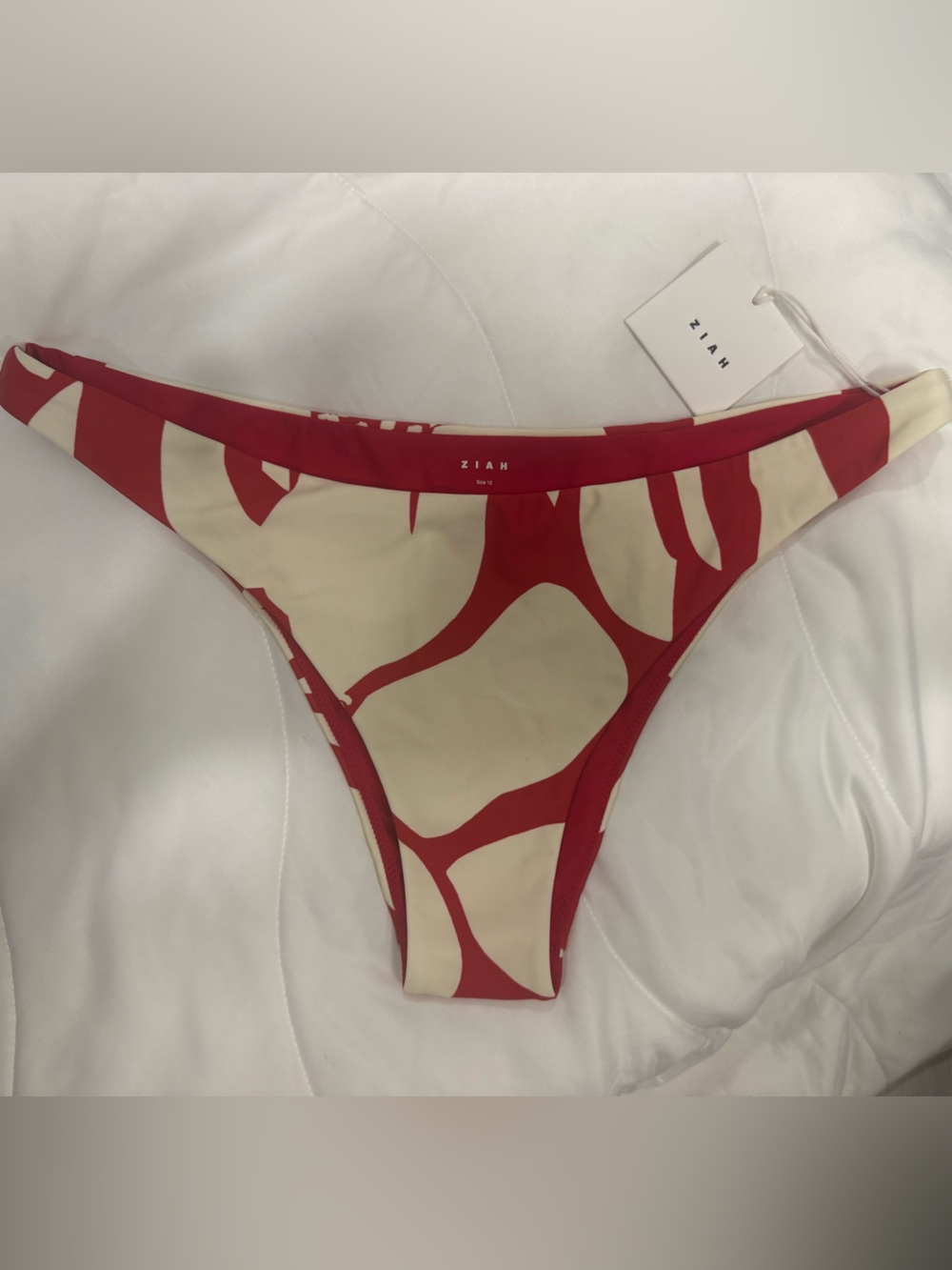 Ziah Red and Cream Abstract Bikini bottom